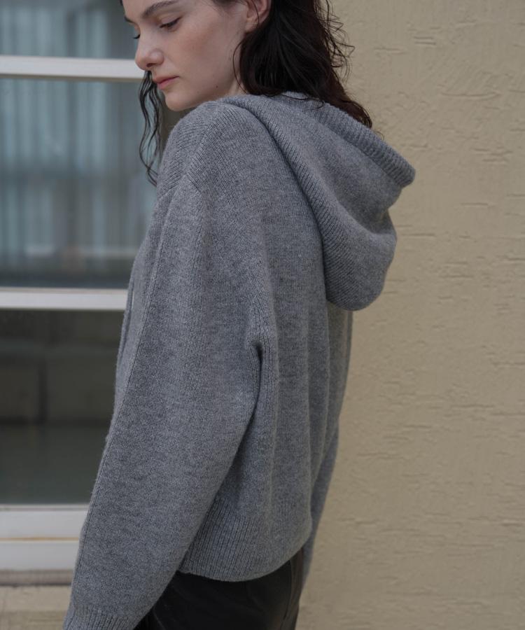 DEHEVE Two-Way Hood Zip-Up Knit [Gray]