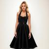 Women Evening Dress Lace-up Halter Neck A-line Big Swing Backless Off Shoudler Sleeveless Solid Color Retro Cocktail Party Wedding Midi Dress