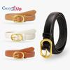 Women's Leather Belts for Jeans Dress Pants Ladies Waist Belt Skinny Belt with Fashion Gold Buckle