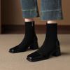 Krazing Pot Микрофибра Флок Квадратный Носок Средний Каблук Эластичные Сапоги Размер 43 Молния Женские Базовый Дизайн Ботильоны