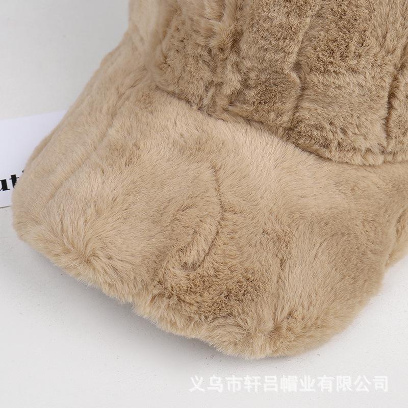 New casual versatile solid color plush baseball cap for women's autumn and winter thick fluffy warm and cold-proof cap