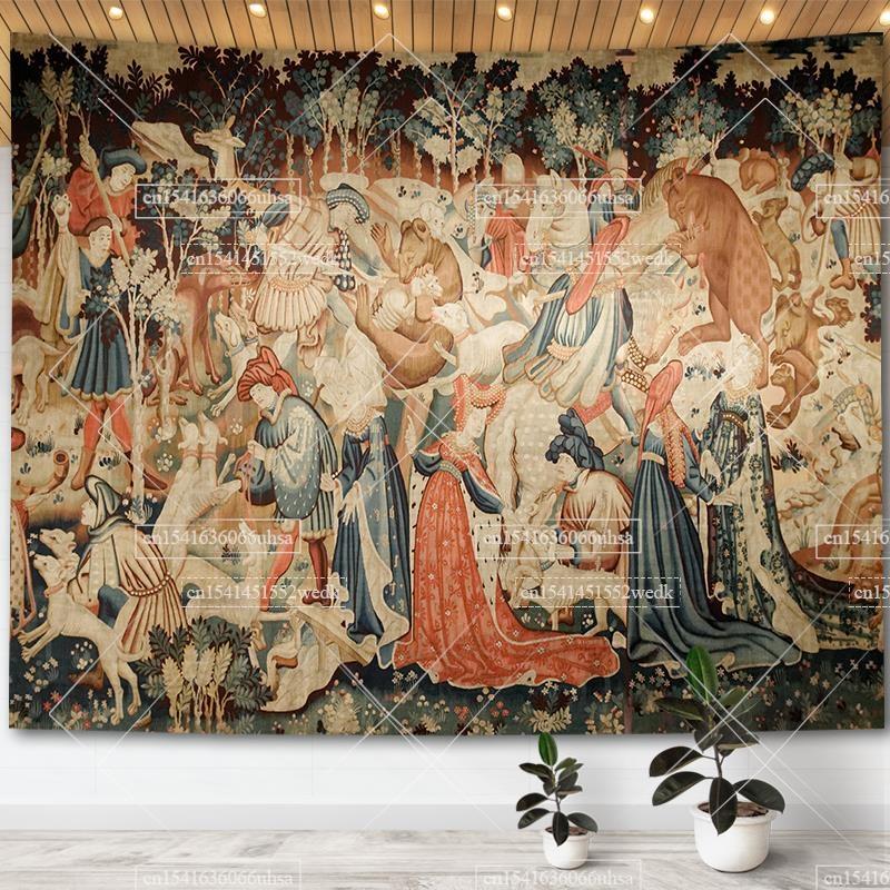 Medieval Unicorn Tapestry Wall Hanging For Home Decor Paintings Retro Hippie Tapestries Aesthetic Background Yoga Meditation