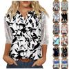 Women V Neck 3/4 Sleeve Shirts Print Lace Casual Blouse Loose Work Tunic Tops