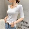 White Round Neck Mid-sleeved Top for Women with Versatile Spring and Summer Cotton T-shirt Slim Five-point Sleeves and Fashionable Base Shirt
