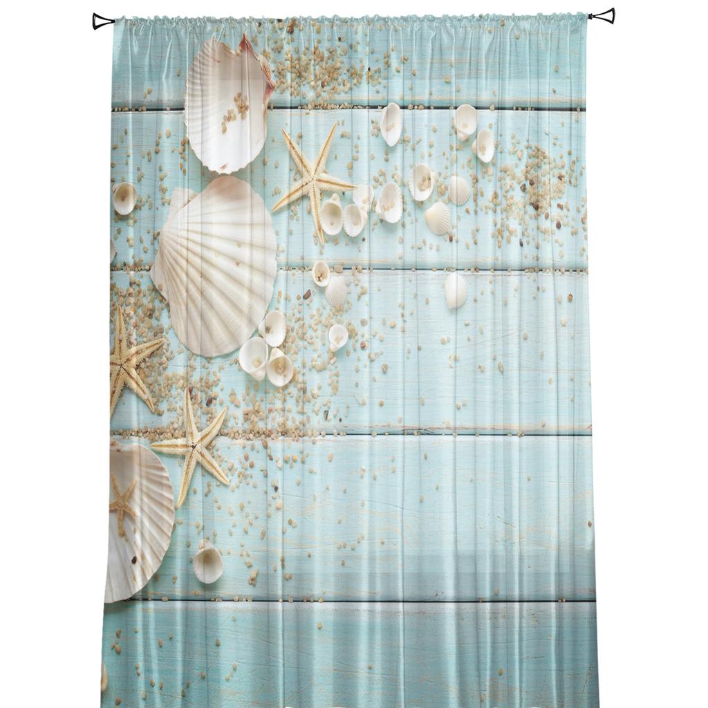Wooden Board Shells Starfish Curtain Window Tulle For Living Room Bedroom The Kitchen Window Treatment Decorations Curtains
