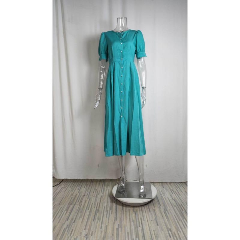 Summer Women's Dress Temperament Commuter High Waist Solid Colour Fashion Long Dresses