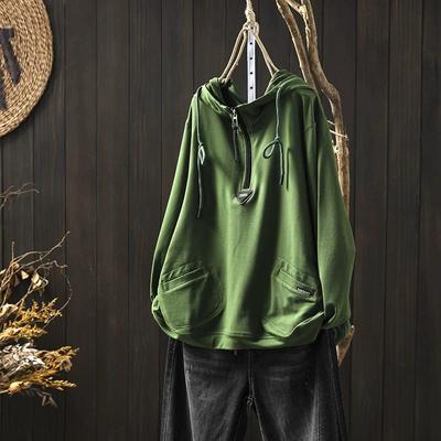 2024 толстовки с капюшоном свитшоты шапки пуловеры пэчворк топы женские свободные повседневные зеленые хлопковые
