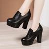 Women Pumps Shoes Deep Mouth Pointed Toe Leather Shoes Spring Autumn Black High Heels Fashion Lace Up Office Shoes Ankle Boots