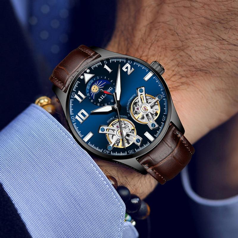 AILANG Мужские часы Новые тенденции Полые Ellow Boil Механические часы Мужские полностью автоматические часы