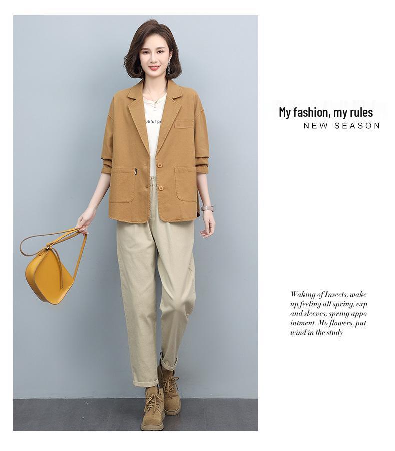 2024 Весна/Осень Блейзер свободного кроя с короткими рукавами для женщин среднего возраста - Корейский стиль, Модный, Молодящий