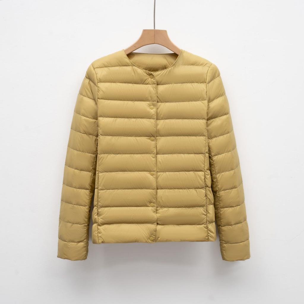 Легкая женская короткая куртка с круглым вырезом на осень и зиму, теплая куртка с круглым вырезом, однотонный пуховик