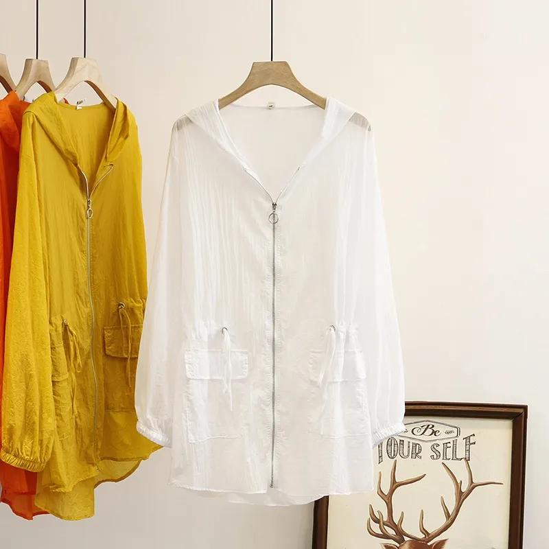 Женская летняя куртка средней длины с завязками, облегающая, с длинным рукавом, однотонная, с капюшоном, с кондиционером