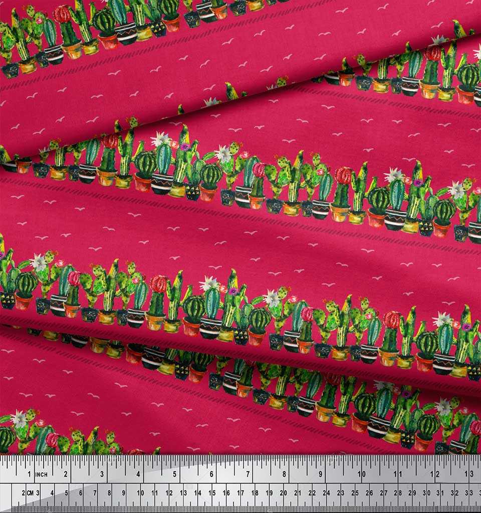 Soimoi Золотой поли креп-ткань кактус с конической тканью с принтом дерева в горшке на метр 42 дюйма