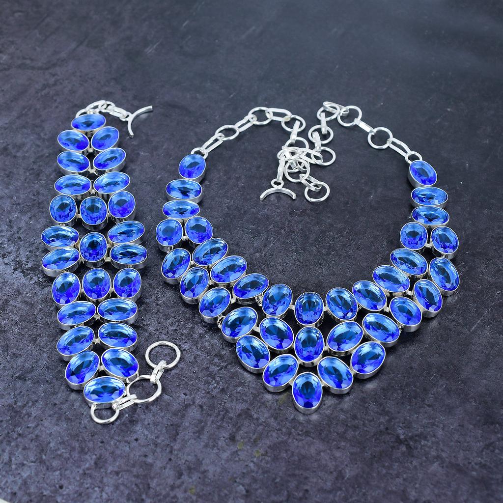 Natural London Blue Topaz Gemstone 925 Sterling Silver Jewelry Set W5R69