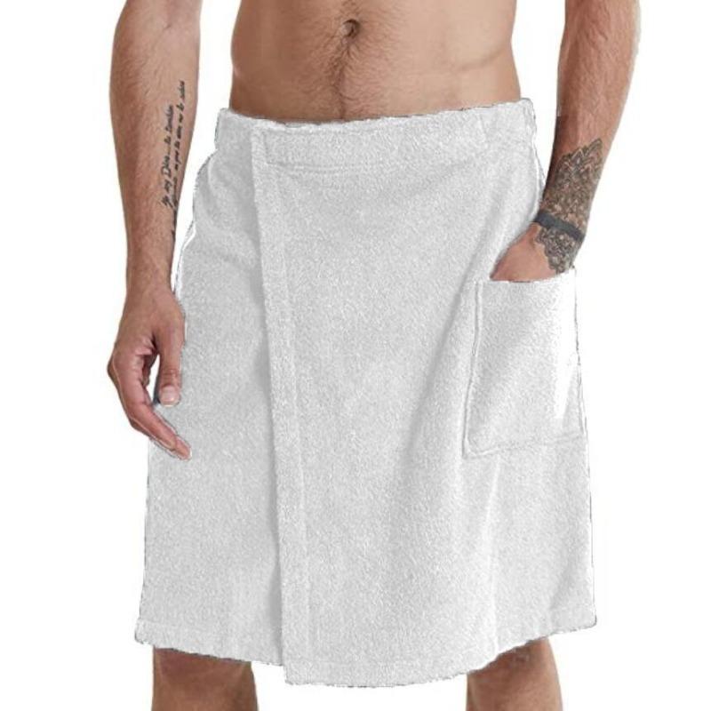 Мужское однотонное носимое банное полотенце Банный халат с карманом для душевой, бани, пляжа. Мягкое, удобное