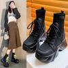 Ботинки мартинс женские осень 2025 новые интернет-знаменитость супер огонь толстая подошва внутренняя танкетка короткие ботинки корейская версия эластичные носки ботинки