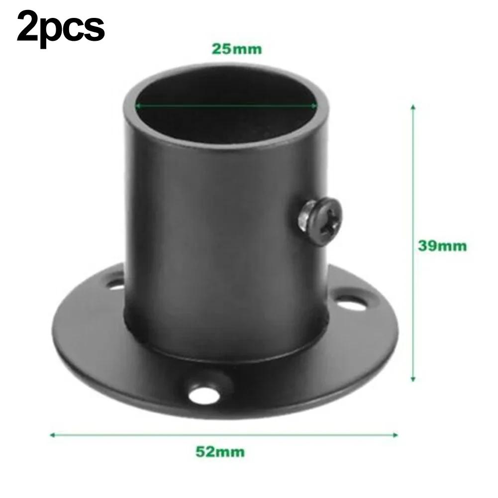 2Pcs Steel Pipe Bracket Tube Support Flange Seat Wardrobe Hanging Rail Rod Pole Socket End Holders 19-32mm Flange Rod Holder
