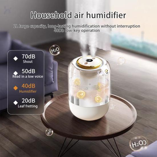 Увлажнитель воздуха с цветной подсветкой, светодиодный дисплей влажности, две насадки, USB, увлажнитель с холодным паром, тихий домашний офис, спальня, диффузор эфирных масел