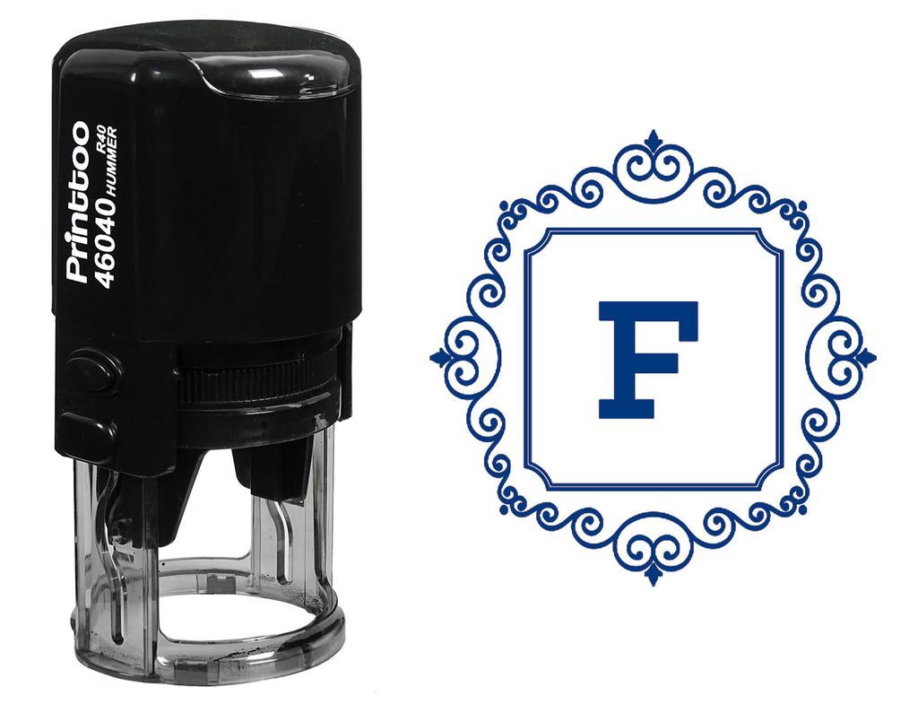 Printtoo Swirl Border Square F Alphabet Monogram Initial Self Inking Rubber Stamp R-40 Office