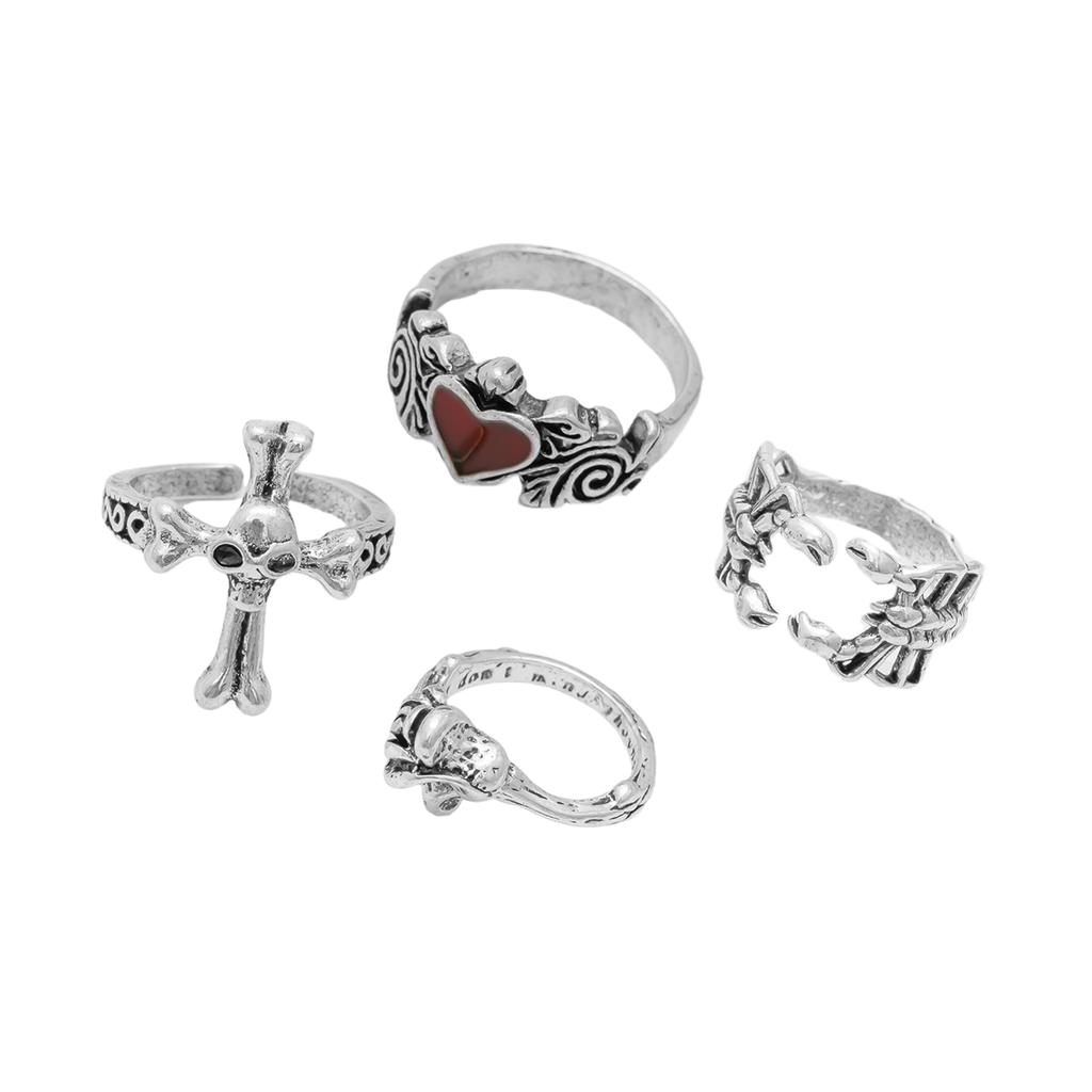 Gothic Skull Ring Set Adjustable Finger Rings Alloy Texture Dating Rings Perfect for Parties and Festivals Any Occasion
