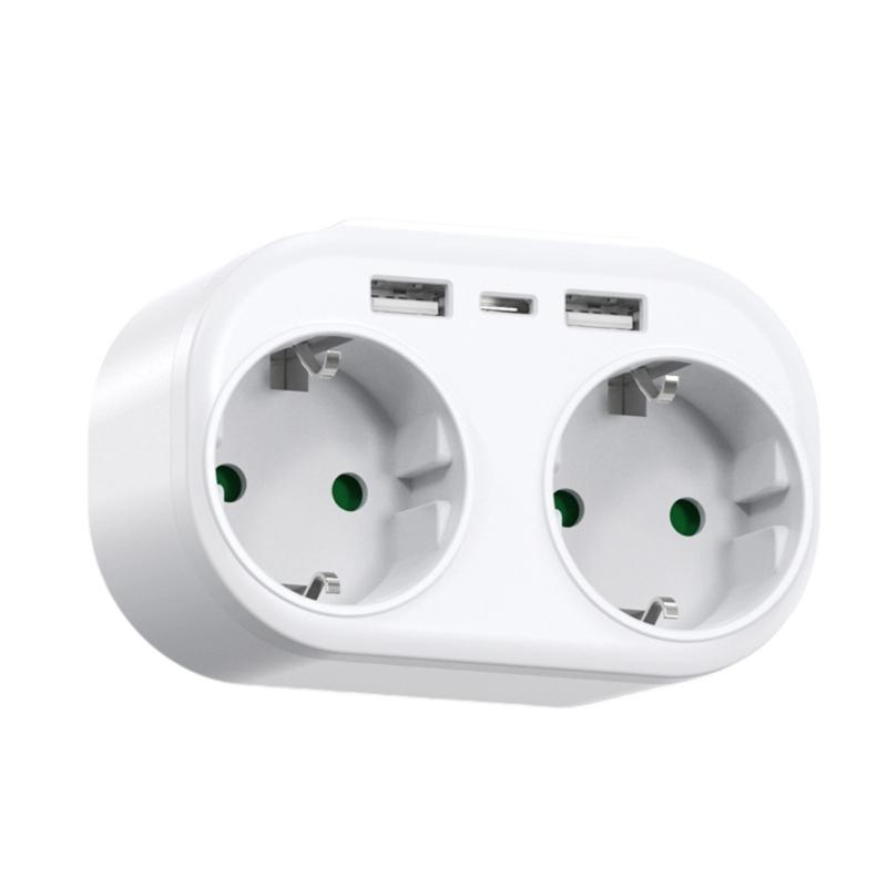 Европейский конвертер розеток с 2 портами и двойной USB-зарядкой, европейские дорожные адаптеры, ABS, для нескольких устройств