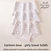 Ladies Spring and Autumn Sweet Bear Floral Cotton Comfortable Breathable Mid High Waisted Flat Angle Panties