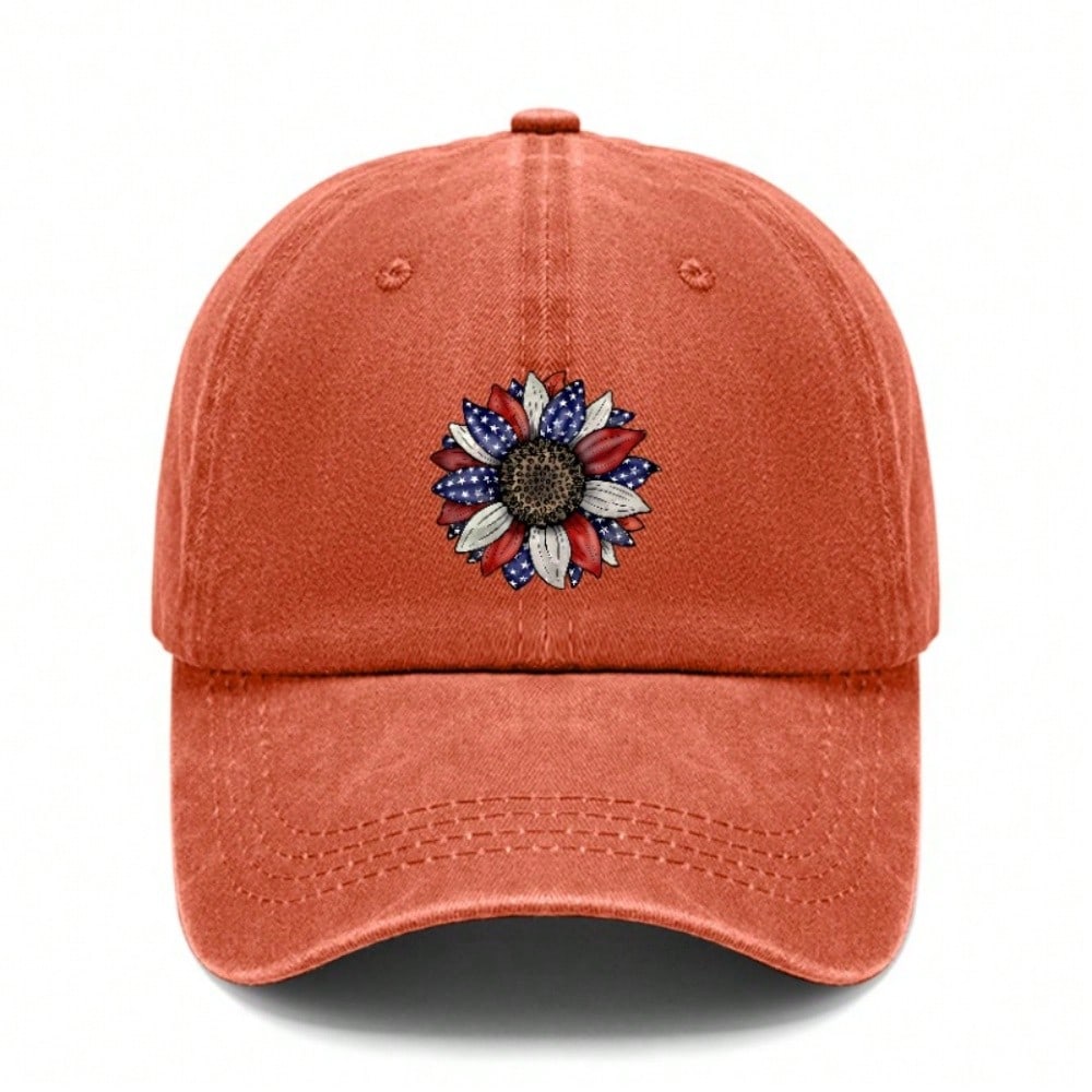 Patriotic Baseball Cap - 2026 Summer Unisex Sunflower USA Flag Print Polyester Adjustable Breathable Sun Protection Casual Outdoor Sports Daily Wear