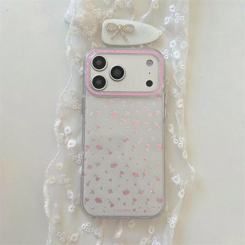 Розовый чехол для телефона с цветочным принтом, пайетками и бантом для iPhone 17 Pro Max/16/15/14