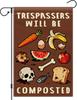 Trespassers Will Be Composted Garden Ag 12x18 Inch Double Sided, Funny Skeleton Halloween Yard Sign for Outside, Vintage R EEZ