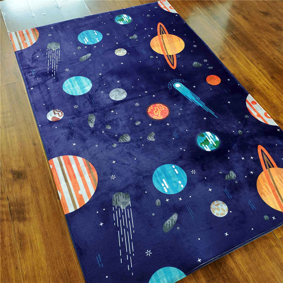 Cartoon Space Universe Planet Carpet For Children Soft Flannel Kids Play Mat Boys Girl Room Mat Bedroom Bedside Carpet Floor Rug