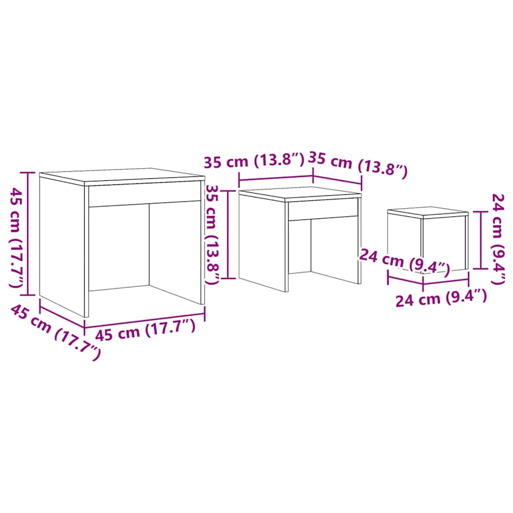 3 Piece Side Table Set Black Particleboard
