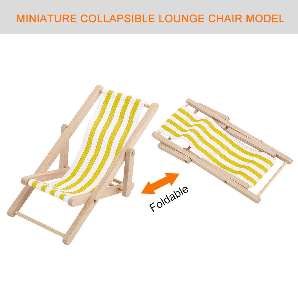 Аксессуары для кукольного домика Мини-мебель Складной пляжный стул для куклы масштаба 1/12 (Желтая полоса)