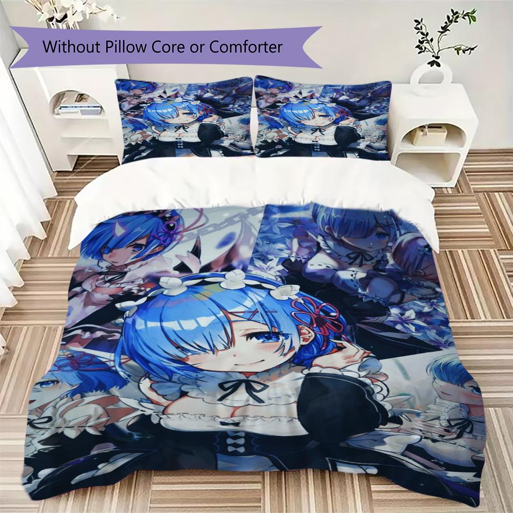 ReZero Pattern Bedding uilt Set uilt Cover Pillowcase Home Decoration Birthday Gift (1 * duvet cover + 2 * pillowcase without core)