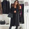 Women Woolen Jacket Turn-down Collar Solid Color Single-breasted Coat Mid Length Thermal Long