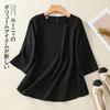 1116 pullover loose round neck versatile solid color top temperament casual linen shirt