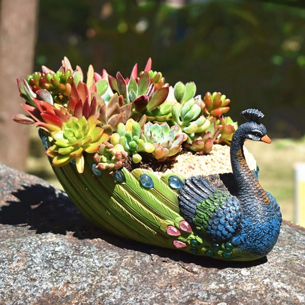 Handmade Resin Peacock Succulent Planter Pot Cactus Planter Flower Pot Container Vintage Decorative