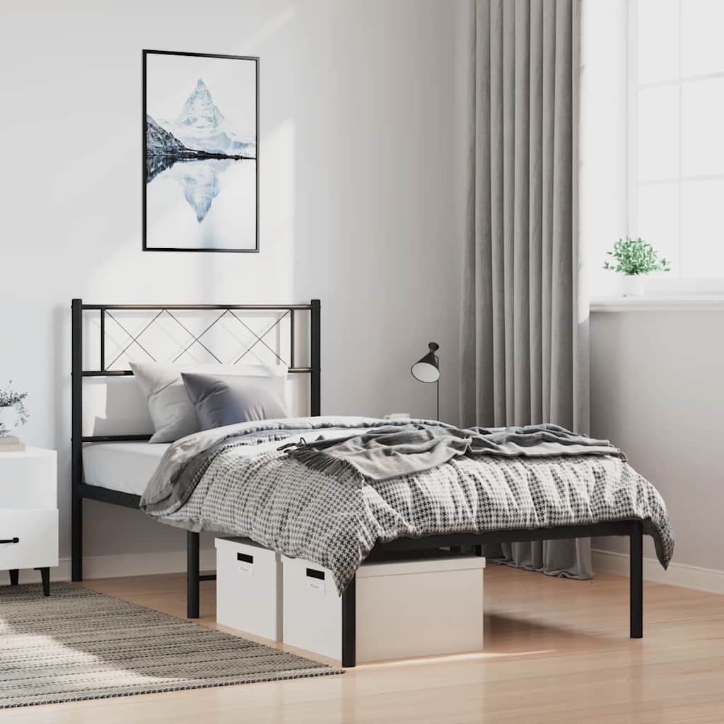 Metal Bed Frame with Headboard Black 100 x 200 cm