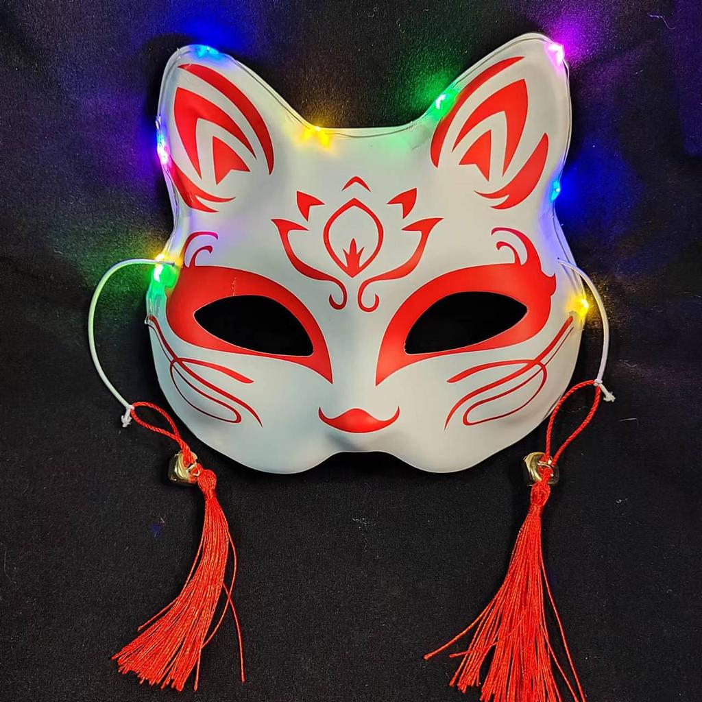 Luminous Cat Fox Mask - Hand-Painted Japanese Style Halloween Party Cosplay for Women
