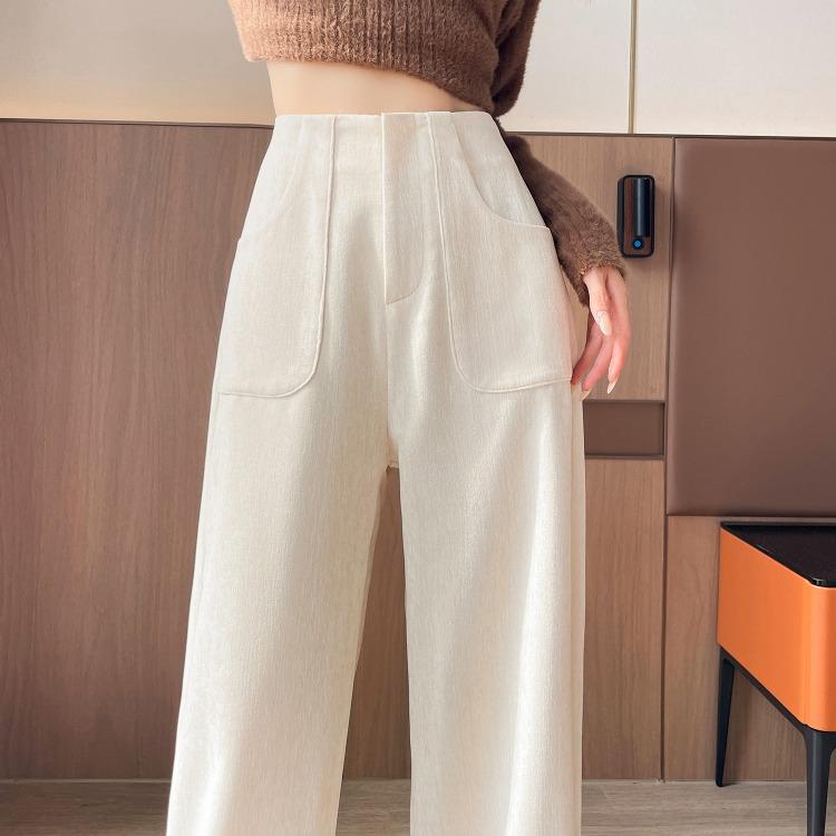 Модные красные вельветовые брюки с высокой талией, широкие брюки, повседневные свободные прямые брюки для женщин