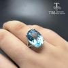 Big Gemstone Ring,Oval Cut 13*18mm 15ct Blue Topaz Silver Gemstone Ring for Pary,eye's Catching Design