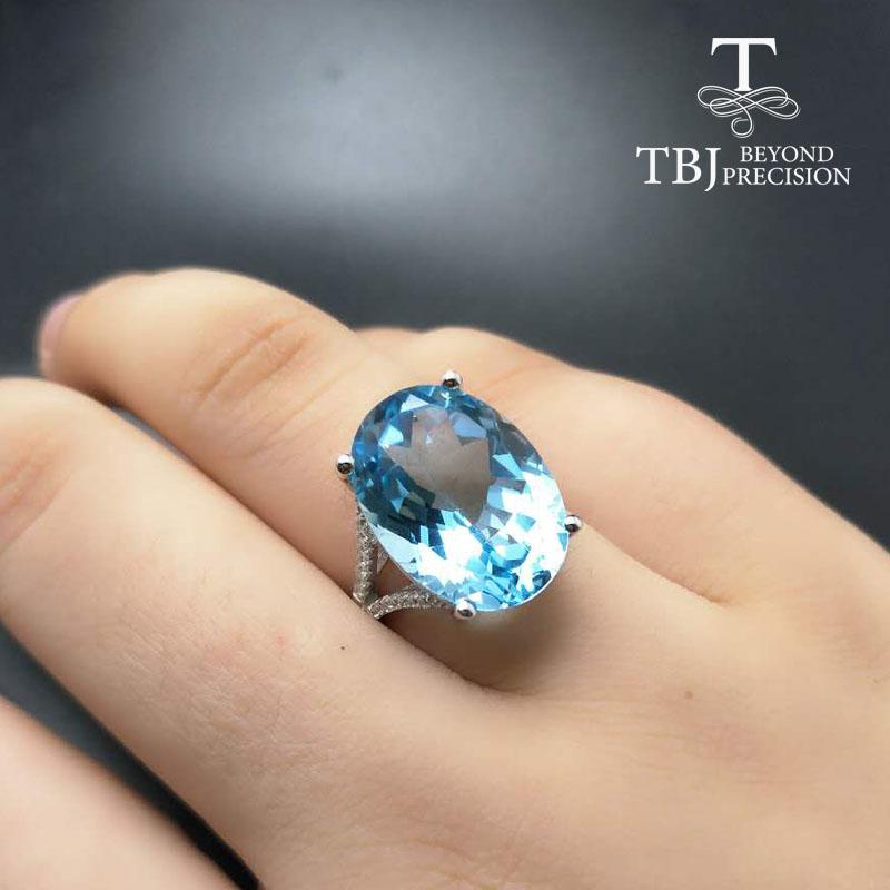 Big Gemstone Ring,Oval Cut 13*18mm 15ct Blue Topaz Silver Gemstone Ring for Pary,eye's Catching Design