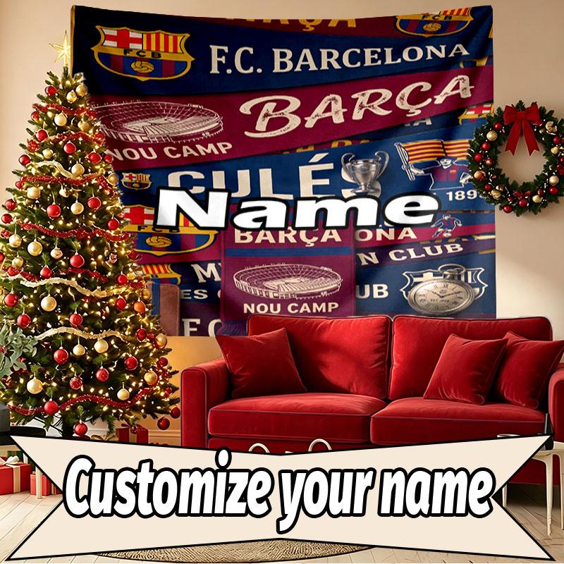 Custom Name Personalized Barcelona FC Soccer Print Tapestry, Wall Art Decor, Bedroom, Dorm, Apartment, LivingRoom, Party Backdrop, Gift for Birthday