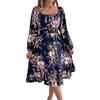 Women's Spring/Summer Elegant Floral Square Neck Long Sleeve Waisted Ruffle A-Line Dress
