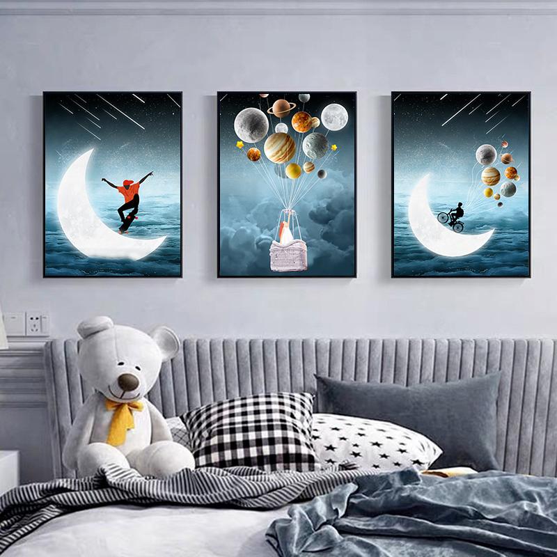 Современный мультяшный космический астронавт, планета, детский постер, луна, детский сад, спальня, украшение для дома, живопись, холст, настенная художественная картина