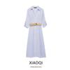 Fashion Style 2024 Spring New Women with Belt Stripes Shirt Style Mid Length Long Length Dress 8351025 044