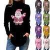 Women's Fashionable Loose-Fit High-Neck T-Shirt With Christmas Print Long-Sleeved Top