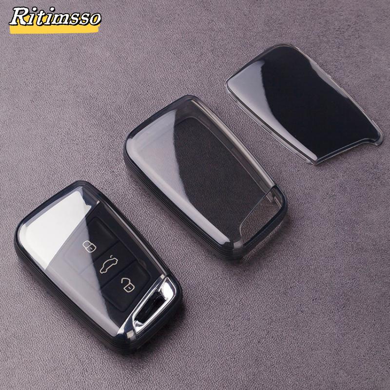 New Transparent TPU Car Key Case Cover Bag for VW Volkseagen Passat B8 Magotan for Skoda Superb A7 Kodiaq Seat Shell Fob