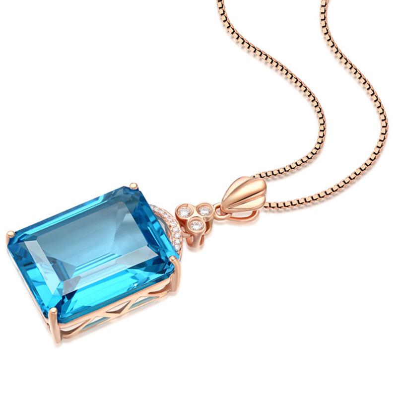 POMOiii Новый стиль, темперамент, прямоугольный морской синий цвет, кулон, женский натуральный циркон, цепочка на ключицу, подвеска на свадьбу, помолвку, ювелирные украшения