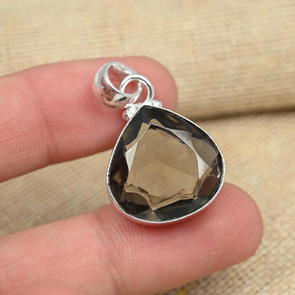 AAA + дымчатый топаз, твердый кулон из стерлингового серебра 925 пробы, ювелирные изделия ручной работы из драгоценных камней для подарков