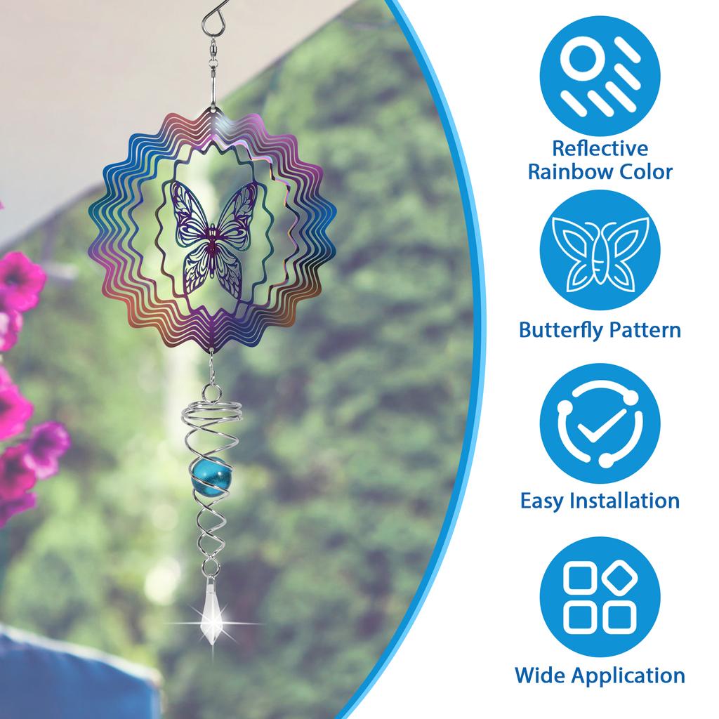 Hanging Wind Spinners for Garden Colorful Butterfly Wind Chimes 3D Metal Rotating Windchime For Indoor Outdoor Kinetic Yard Art